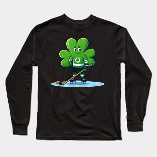 St Patrick's Day Irish Shamrock Ice Hockey Player Long Sleeve T-Shirt